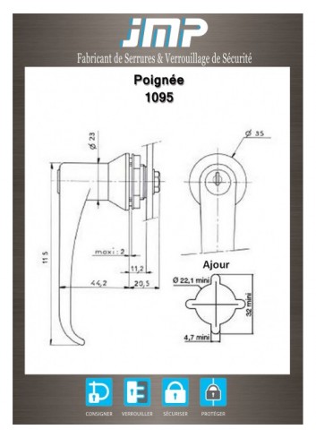 Griffe mit Schloss 1095 - Technischer Plan