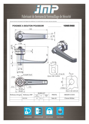 Griffe 1095-990 mit Druckknopf - Technischer Plan