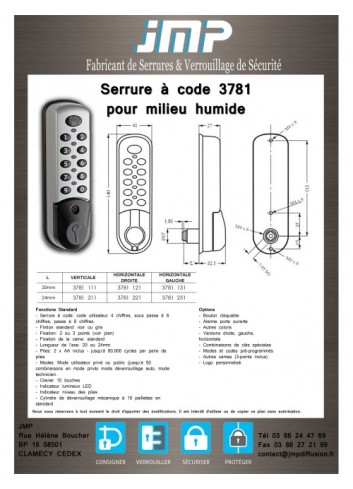 CODE-3781 Codesperre für feuchte Umgebungen - Technischer Plan