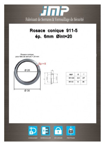 Konische Rosette 911-5 - dicke 6 mm Ø 20 - Technischer Plan