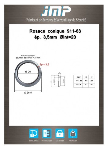 Konische Rosette 911-63 - dicke 3,5 mm Ø 20 - Technischer Plan