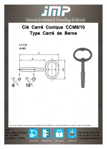 Konischer Vierkantschlüssel CCMC6-10 Quadrat von Berne - Technischer Plan