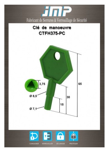 Schlüssel CTFH375-PC mit 3,75 weiblichem Kunststoffdreieck, kurze Version - Technischer Plan