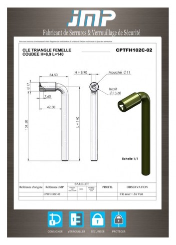 CPTFH102C-02 Winkelschlüssel - weibliches Dreieck TP11 - Technischer Plan