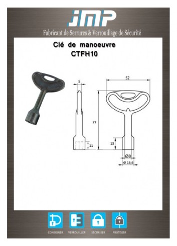 CTFH10 weibliches Dreieck Zamak Schlüssel 11mm - Technischer Plan