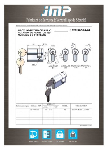 1/2 Europäischer Zylinder 1327-360-01-02 - Technischer Plan