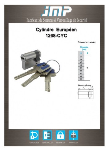 1/2 europäischer Zylinder 1268-CYC mit sicherem Schlüssel, patentiert durch Eigenschaftskarte - Technischer Plan