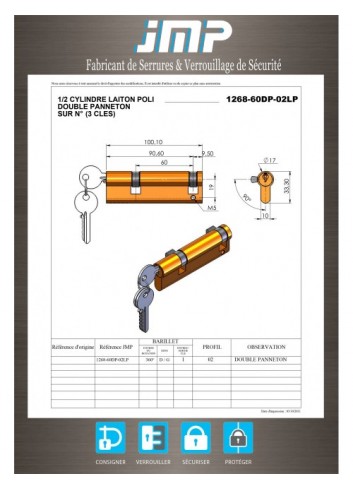 1/2 Zylinderschloss 1268-60DP-02LP - Technischer Plan