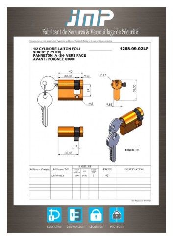 1/2 Zylinderschloss 1268-99-02LP - Technischer Plan