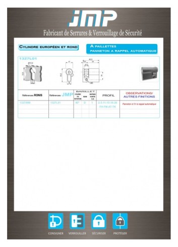 1/2 Europäischer Zylinder 1327/999 - Technischer Plan