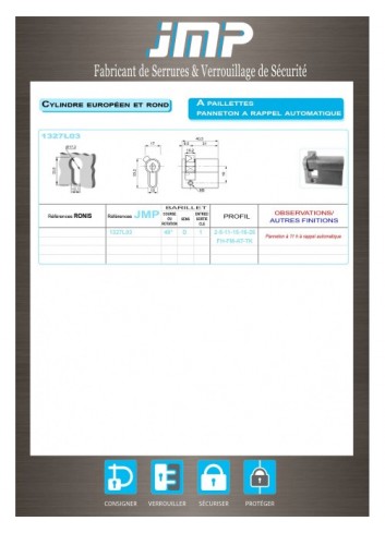1/2 Europäischer Zylinder 1327L03 - Technischer Plan