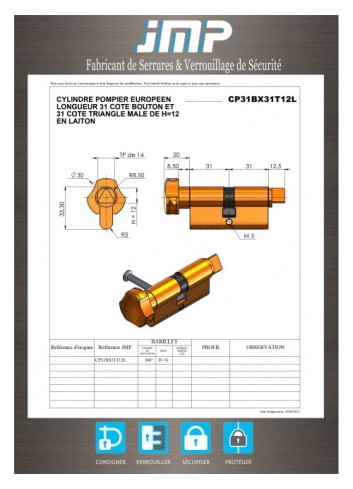 Feuerwehrmann Dreieck Zylinder von 14 und Knopf 31 * 31 - Technischer Plan