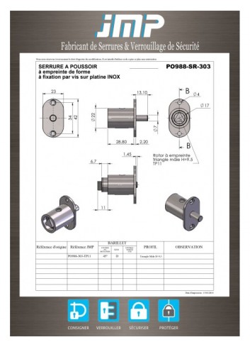 Edelstahl-Druckzylinder PO988-303-TP11 männliches Dreieck von 11 - Technischer Plan