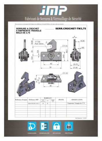 Hakenschlösser SERR-CROCHET-TM3,75 männliches Dreieck von 3,75 - Technischer Plan