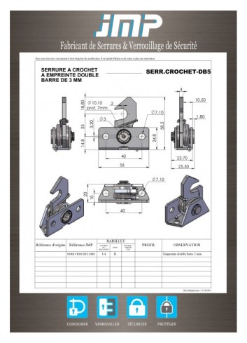 Hakenschlösser SERR-CROCHET-DB5 - Technischer Plan