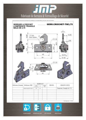 Hakenschlösser SERR-CROCHET-TM3,75 männliches Dreieck von 3,75 - Technischer Plan