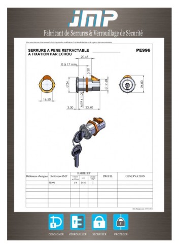 Automatische Schnappverriegelung PE996 - Technischer Plan