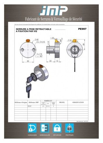 Automatische Schnappverriegelung PE997 - Technischer Plan