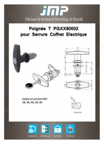 T-Griff PGXX80002 für Elektrokastenschloss - Technischer Plan