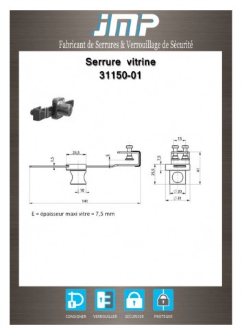 Vitrinenschlösser 31150-01 - Technischer Plan