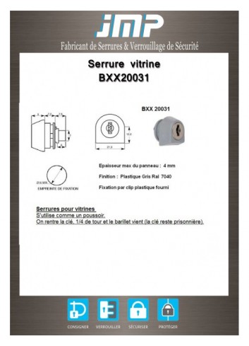 Vitrinenschlösser BXX20031 - Technischer Plan