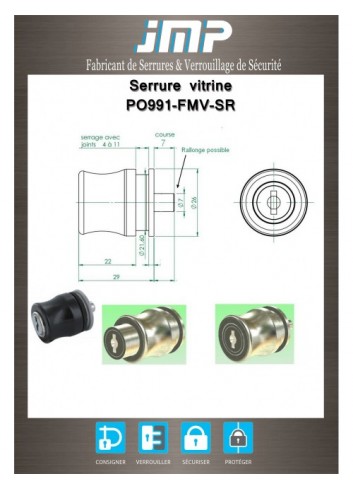 Vitrinenschlösser PO991-FMV-SR - Technischer Plan