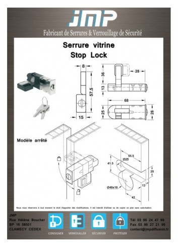 Vitrinenschlösser Stop Lock - Technischer Plan