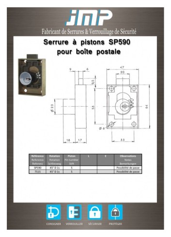 Stiftzylinderschlösser SP590 - Technischer Plan