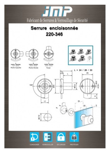 Aufschraubschlösser 220-346 für Schublade - Technischer Plan