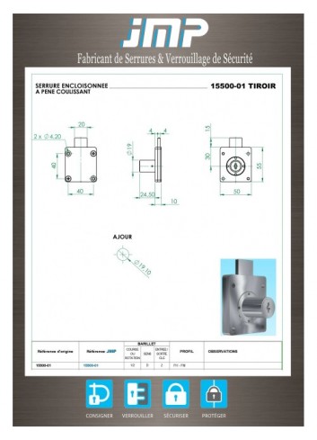 Aufschraubschlösser 15500-01 Schublade - Technischer Plan