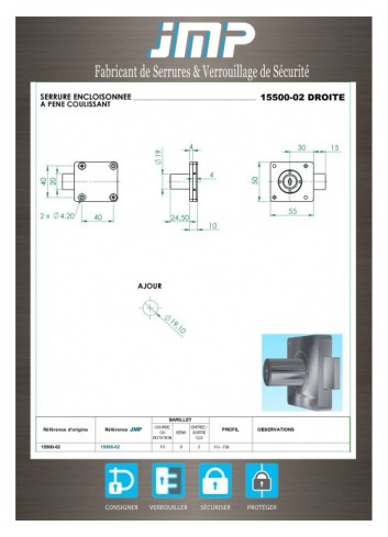 Aufschraubschlösser 15500-02 Retch - Technischer Plan