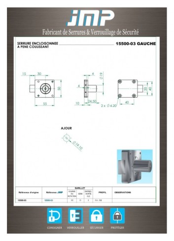 Aufschraubschlösser 15500-03 links - Technischer Plan