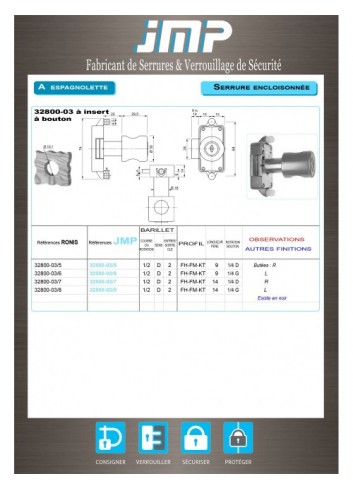 Aufschraubschlösser 32800-03-5  insert mit Knopf - Technischer Plan