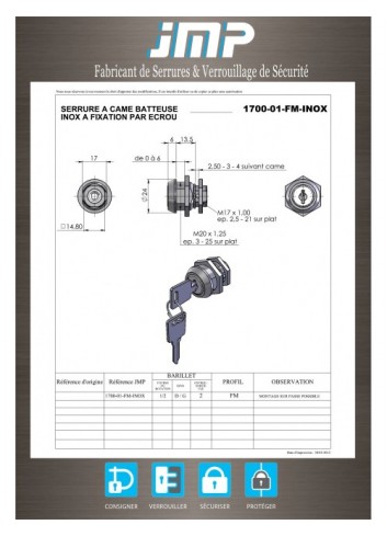 Hebelschloss 1700-01-FM-INOX rostfreier Stahl - Technischer Plan