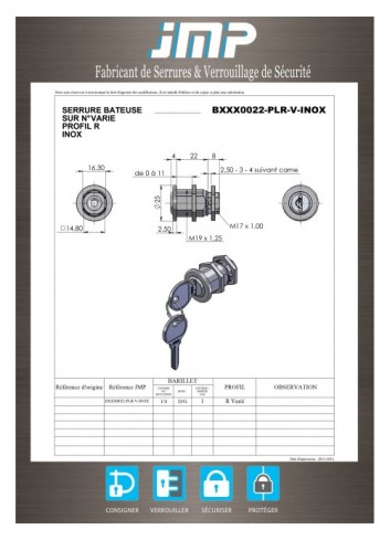 Hebelschloss BXXX0022-PLR-V-INOX rostfreier Stahl - Technischer Plan