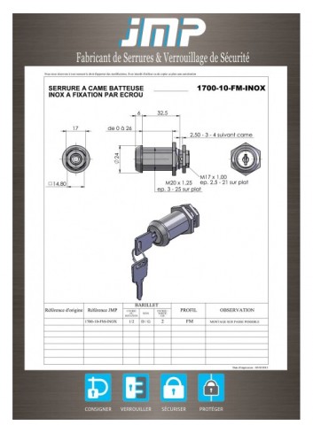 Hebelschloss 1700-10-FM-INOX rostfreier Stahl - Technischer Plan