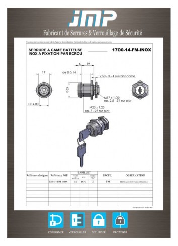 Hebelschloss 1700-14-FM-INOX rostfreier Stahl - Technischer Plan