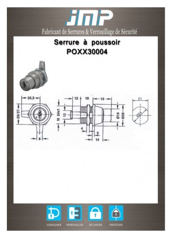 Druckzylinderschlösser POXX30004 1/4 Umdrehung - Technischer Plan