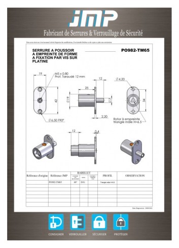 Druckzylinder PO982-TM65 Dreieck h6.5 - Technischer Plan