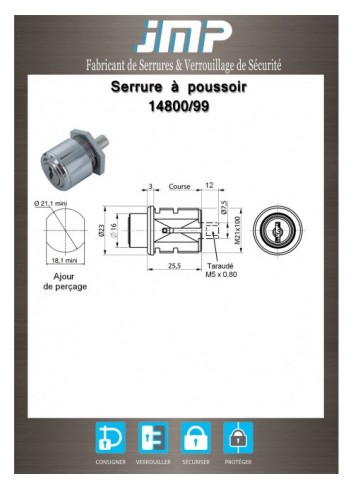 Druckzylinderschlösser 14800-99 M5-Gewinde - 12 mm Hub - Technischer Plan