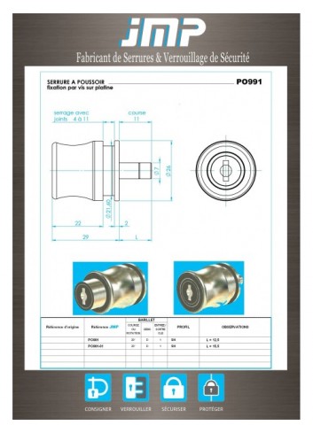 Vitrinenschlösser PO991 - Technischer Plan