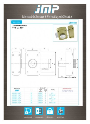 Riegelschlösser V999001 - Technischer Plan