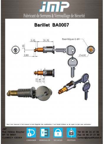 Schließzylinder BA0007-26 - Technischer Plan