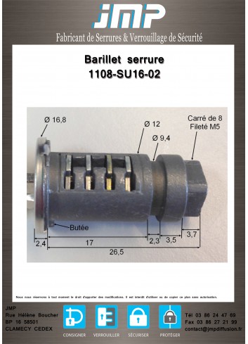 Schließzylinder 1108-SU16-02 - Technischer Plan