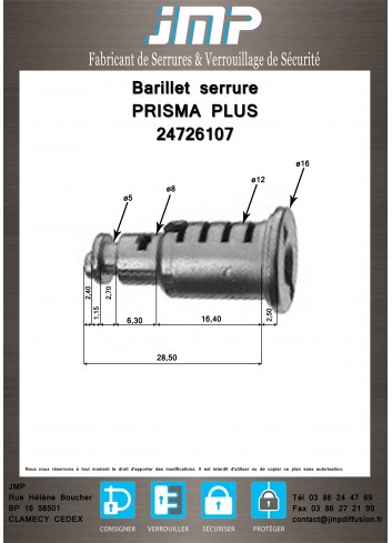 Schließzylinder 24726107 PRISMA PLUS Griff (08934-08935-08936) - Technischer Plan