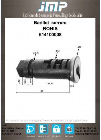 Schließzylinder Ronis 614100008 - Technischer Plan