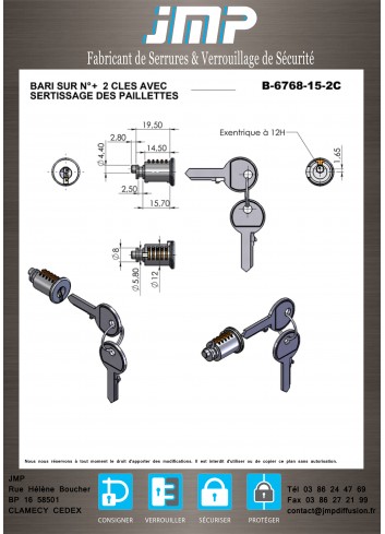 Schließzylinder B-6768-15-2C MERLIN-GERIN - Technischer Plan