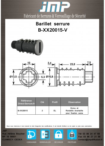 Schließzylinder B-XX20015-V  Art B129 - Technischer Plan