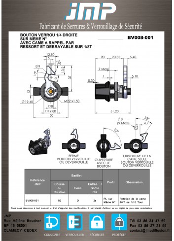 Verriegelungsknopf BV008-001 mit Schnappnocken - Technischer Plan