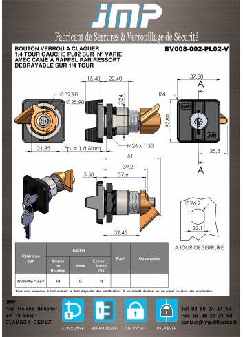 Verriegelungstaste BV008-002-PL02-V - Technischer Plan